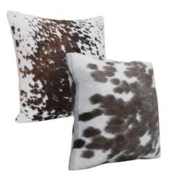 Brown White Cowhide Leather Cushion Cover 16x16, Natural Animal Pattern Home Decor - thumbnail 2