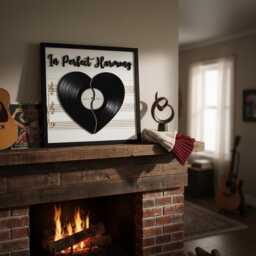 Music Theme Wall Art Record Heart Sign in Perfect Harmony Decor Gift For Couple Musician Room Sheet Framed Wood Plaque - thumbnail 2