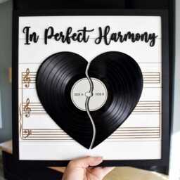 Music Theme Wall Art Record Heart Sign in Perfect Harmony Decor Gift For Couple Musician Room Sheet Framed Wood Plaque - thumbnail 1