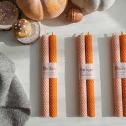 Fall Decoration, Autumn Candles, Tall Beeswax 2 Pack Candles, 100% Natural Beeswax, Candle Set, Hand-Rolled, Dinner Table Candle, Honeycomb - thumbnail 2