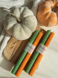Fall Decoration, Autumn Candles, Tall Beeswax 2 Pack Candles, 100% Natural Beeswax, Candle Set, Hand-Rolled, Dinner Table Candle, Honeycomb - thumbnail 1