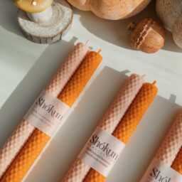 Fall Decoration, Autumn Candles, Tall Beeswax 2 Pack Candles, 100% Natural Beeswax, Candle Set, Hand-Rolled, Dinner Table Candle, Honeycomb - thumbnail 3
