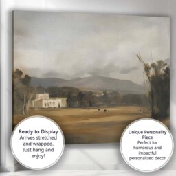 Misty Country Estate Mountain Landscape Neutral Toned Canvas Wall Art Print Decor Picture Ready To Hang - thumbnail 3