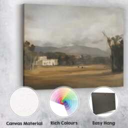 Misty Country Estate Mountain Landscape Neutral Toned Canvas Wall Art Print Decor Picture Ready To Hang - thumbnail 2