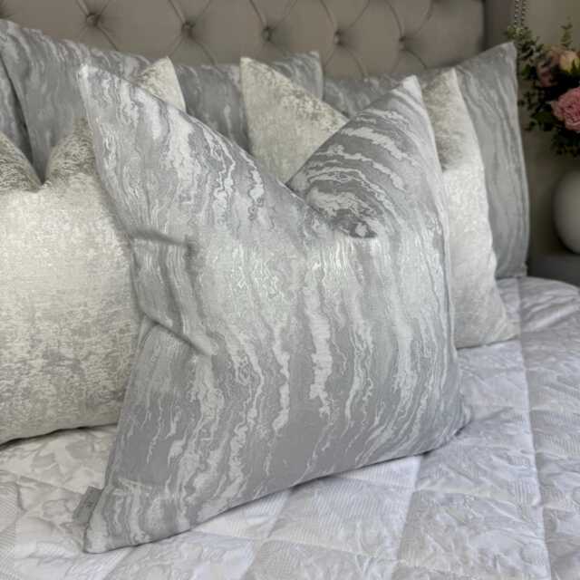 Luxurious Silver Cushion Cover With Marble Design - Euro Sham Throw Pillow All Sizes - image 1