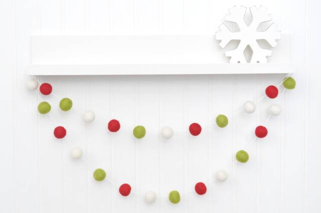Wool Felt Ball Christmas Garland Red, Green, & White - image 1