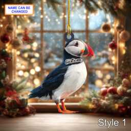 Puffin Wooden Christmas Ornament, Eco Friendly Tree Hanging Bauble Decoration, Cute Bird Xmas Ornament Holiday Gift 2025 - thumbnail 1