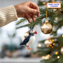 Puffin Wooden Christmas Ornament, Eco Friendly Tree Hanging Bauble Decoration, Cute Bird Xmas Ornament Holiday Gift 2025 - thumbnail 2
