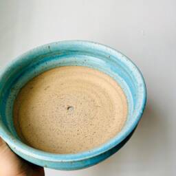 Handmade Wavy Turquoise Ceramic Planter - Wide Succulent Pot - thumbnail 4