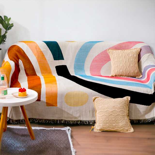Colourful Art Boho Throw Blanket - Cotton Rainbow Soft Fringed Sofa Decor Nordic Home Beach Picnic - image 1