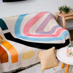 Colourful Art Boho Throw Blanket - Cotton Rainbow Soft Fringed Sofa Decor Nordic Home Beach Picnic - thumbnail 2