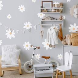 Daisy Wall Decals - Boho Nursery Decor, Kids Room Art, Removable Flower Stickers - thumbnail 2