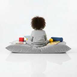 Plush Velvet Beanbag Floor Cushion Silver Grey Indoor/Outdoor Pillow - thumbnail 3