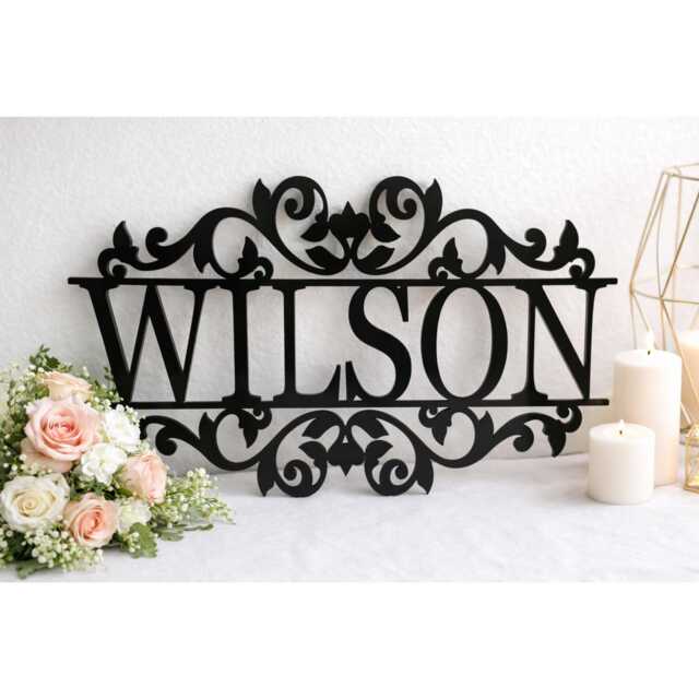 Personalized Metal Family Name Sign, Laser Cut Monogram Wall Decor - image 1