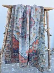 Handmade Reversible Cotton Kantha Quilt Bedspread - Soft Lightweight Floral Printed Throw Blanket - thumbnail 1