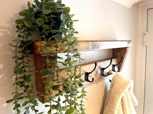 Dark Oak Wax Handmade Wooden Coat Rack Shelf - Rustic Wall Mounted Hooks - image 1