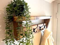 Handmade Wooden Coat Rack Shelf - 10 Black Hooks Farmhouse Hallway Decor