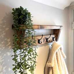Dark Oak Wax Handmade Wooden Coat Rack Shelf - Rustic Wall Mounted Hooks - thumbnail 2
