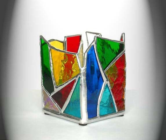 Multi-Colored Stained Glass Candle Holder - image 1