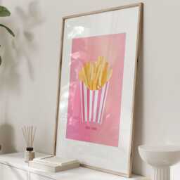 Self Care Print, Mcdonalds Lover Gift, Pink Fries Wall Art, Funny Kitchen Poster, Dopamine Decor Food Illustration, Art For - thumbnail 3