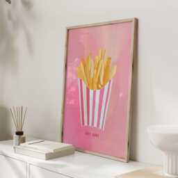 Self Care Print, Mcdonalds Lover Gift, Pink Fries Wall Art, Funny Kitchen Poster, Dopamine Decor Food Illustration, Art For - thumbnail 2