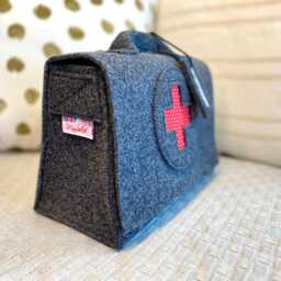 Children's Doctor's Kit, Bag, Medical Travel Pharmacy, First Aid Optional Name Tag + Additions, Dark Grey Wool Felt - thumbnail 2