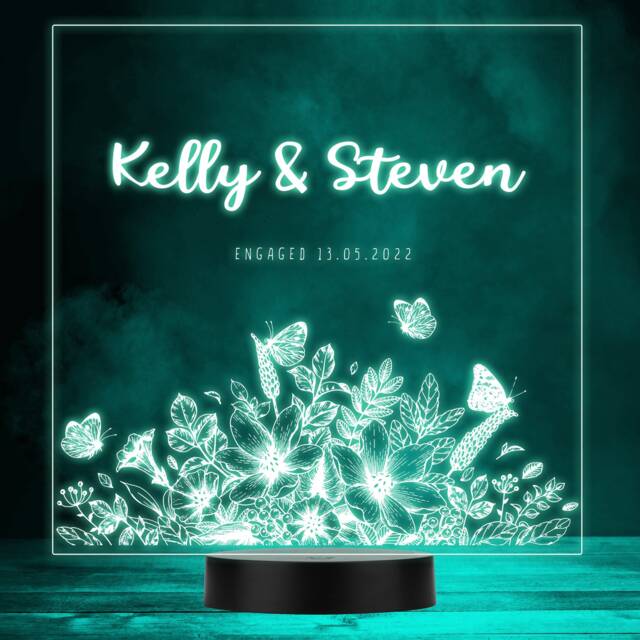 Blooming Flowers Butterflies Engagement Personalised Gift Colour Night Light - image 1