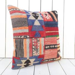 Handmade Turkish Kilim Pillow Cover Boho Tribal Cushion - 18x18 - thumbnail 2