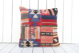 Handmade Turkish Kilim Pillow Cover Boho Tribal Cushion - 18x18 - thumbnail 1