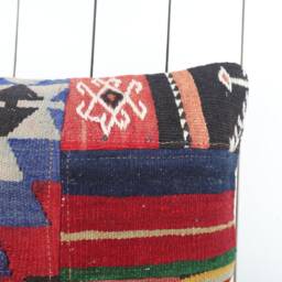 Handmade Turkish Kilim Pillow Cover Boho Tribal Cushion - 18x18 - thumbnail 3
