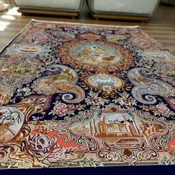 Navy Chenille Tapestry Rug Birds, Animals, Scenic Motifs, Washable - thumbnail 2
