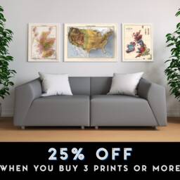 Usa Terrain Relief Map - 2D Gicl??e Print 3D Effect Shaded Poster Of The United States Vintage Style 1871 America Elevation Map - thumbnail 2