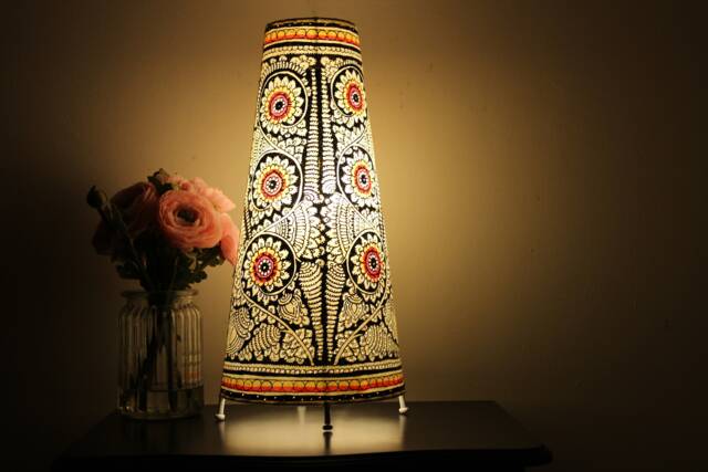 Red Floral Motif Table Lampshade - image 1