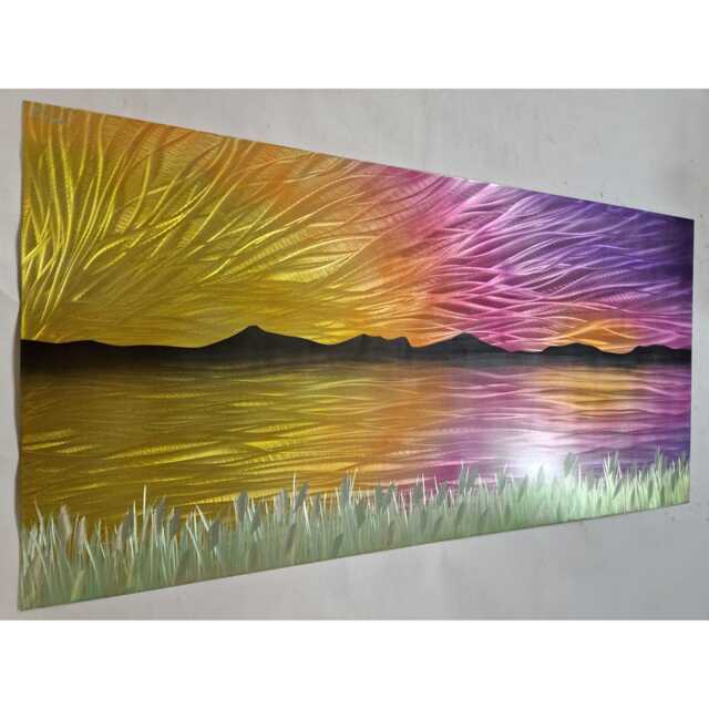 Abstract Metal Wall Art, Lake Sunset, Indoor/Outdoor Landscape Painting - image 1