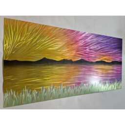 Abstract Metal Wall Art, Lake Sunset, Indoor/Outdoor Landscape Painting - thumbnail 1