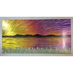 Abstract Metal Wall Art, Lake Sunset, Indoor/Outdoor Landscape Painting - thumbnail 3