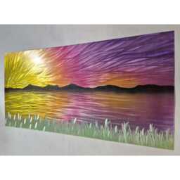 Abstract Metal Wall Art, Lake Sunset, Indoor/Outdoor Landscape Painting - thumbnail 2