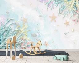 3D Ocean Wallpaper, Green Coral, Starfish Wall Mural - Peel & Stick - thumbnail 1
