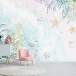3D Ocean Wallpaper, Green Coral, Starfish Wall Mural - Peel & Stick - thumbnail 2