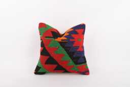 Vintage Turkish Kilim Pillow Cover Handwoven Wool Throw - 16x16 - thumbnail 1