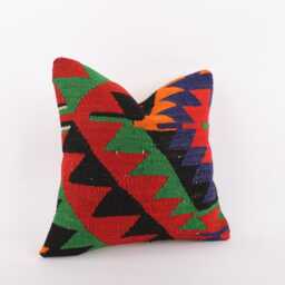 Vintage Turkish Kilim Pillow Cover Handwoven Wool Throw - 16x16 - thumbnail 3