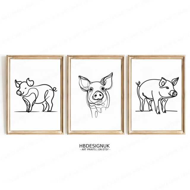 Minimalist Pig Wall Art - Line Prints - Pigs Artwork Modern Farm Animal Print Minimal Piglet Sketch Black & White Poster - image 1