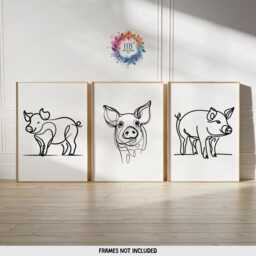 Minimalist Pig Wall Art - Line Prints - Pigs Artwork Modern Farm Animal Print Minimal Piglet Sketch Black & White Poster - thumbnail 2