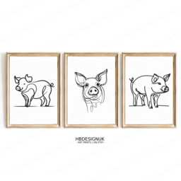 Minimalist Pig Wall Art - Line Prints - Pigs Artwork Modern Farm Animal Print Minimal Piglet Sketch Black & White Poster - thumbnail 1