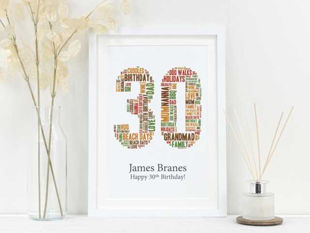 Personalised 30Th Birthday Gift - Custom Word Number Print Born in 1995 Choice Of 7 Colour Set Wall Art For Him Or Her Va016 - image 1