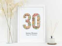 Personalised 30Th Birthday Gift - Custom Word Number Print Born in 1995 Choice Of 7 Colour Set Wall Art For Him Or Her Va016 - thumbnail 1