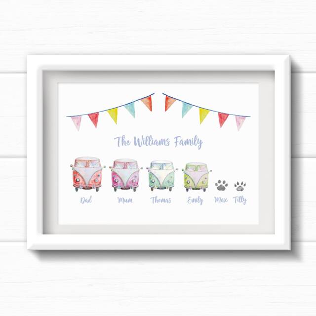 Campervan Family Wall Art, Father's Day Gift, Personalised Campervan Family Print, Birthday Gift For Van Loving Family, Housewarming Present - image 1