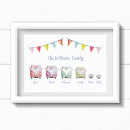 Campervan Family Wall Art, Father's Day Gift, Personalised Campervan Family Print, Birthday Gift For Van Loving Family, Housewarming Present - thumbnail 1