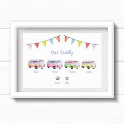 Campervan Family Wall Art, Father's Day Gift, Personalised Campervan Family Print, Birthday Gift For Van Loving Family, Housewarming Present - thumbnail 3