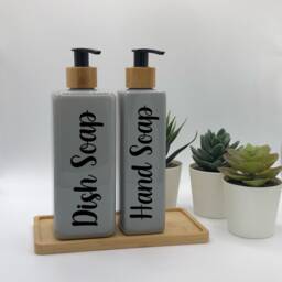 Personalised Grey Square Soap Dispenser Bottle With Black Bamboo Pump 250Ml & 500Ml - thumbnail 2